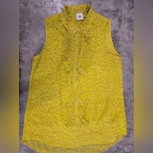 Cabi Reign Ruffle Front Sleeveless Blouse Hi Low Hem Chartreuse Lime Green XS